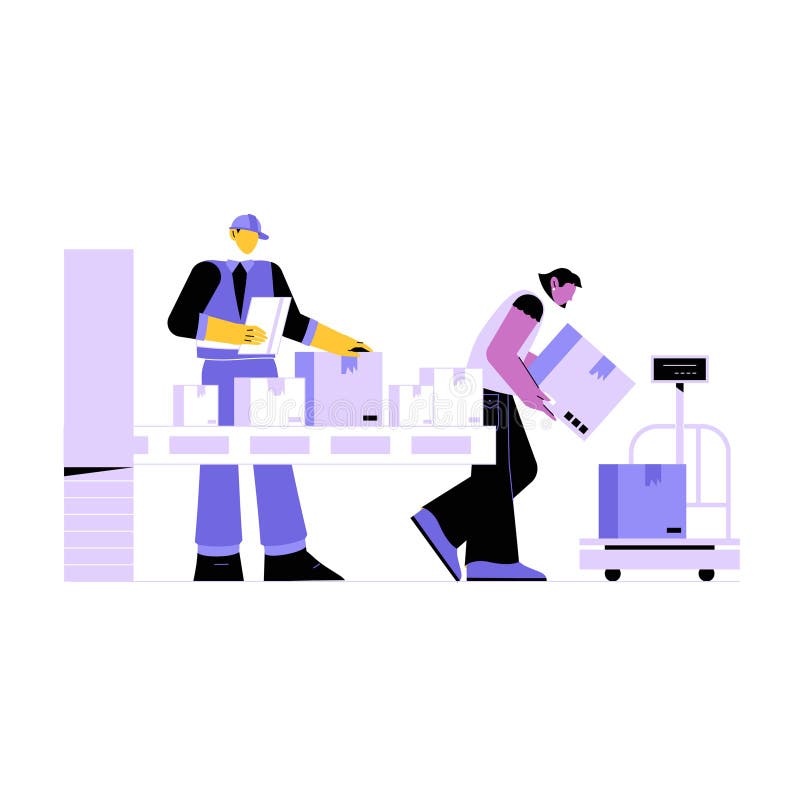 male-warehouse-workers-sorting-packages-conveyor-flat-vector-illustration-symbolizing-teamwork-distribution-order-342614730