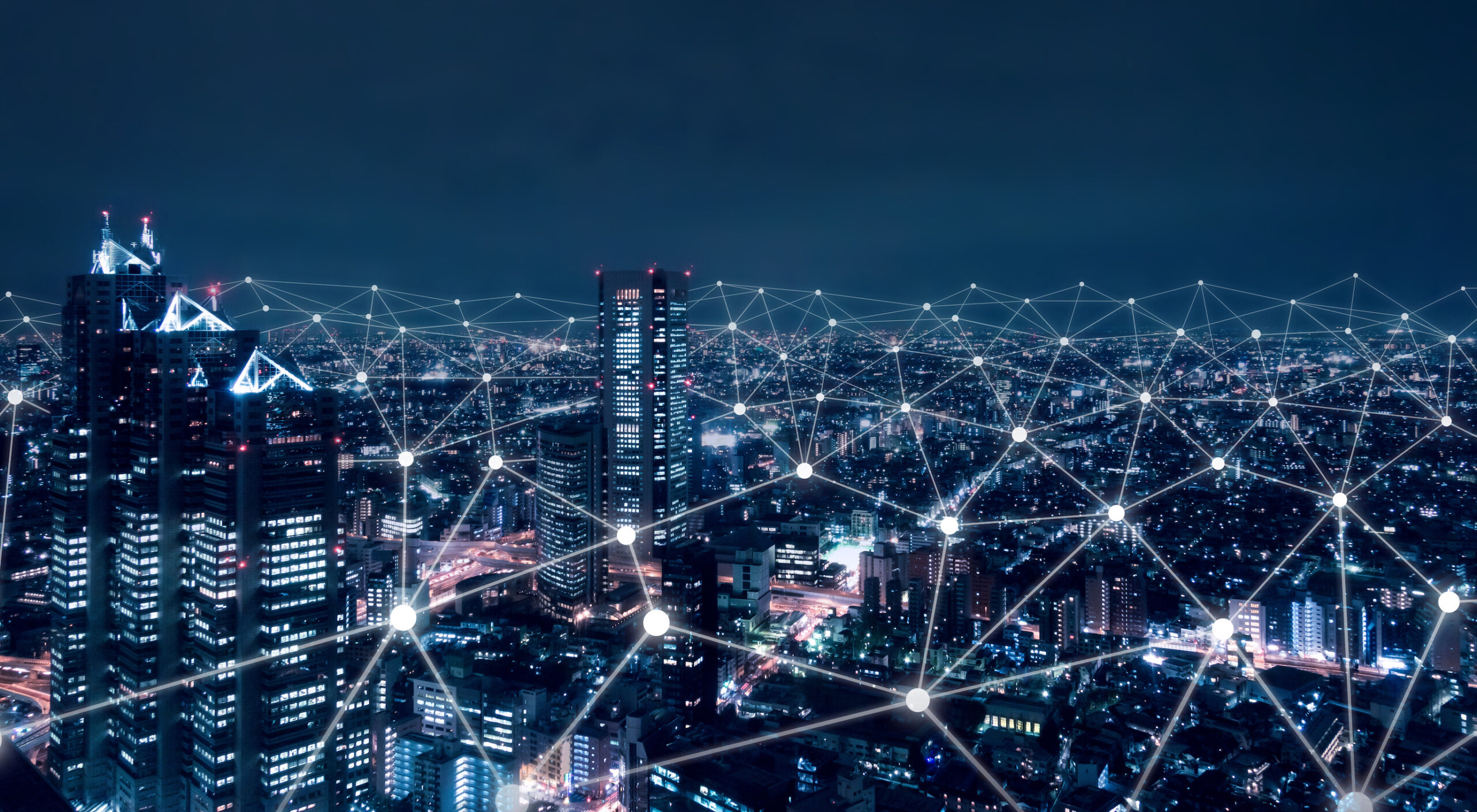 Telecommunication network above city, wireless mobile internet technology for smart grid or 5G LTE data connection, conc